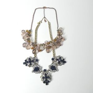2 Statement Necklaces Ann Taylor & LOFT Jeweled Rhinestone Big Bold Chunky 2010s